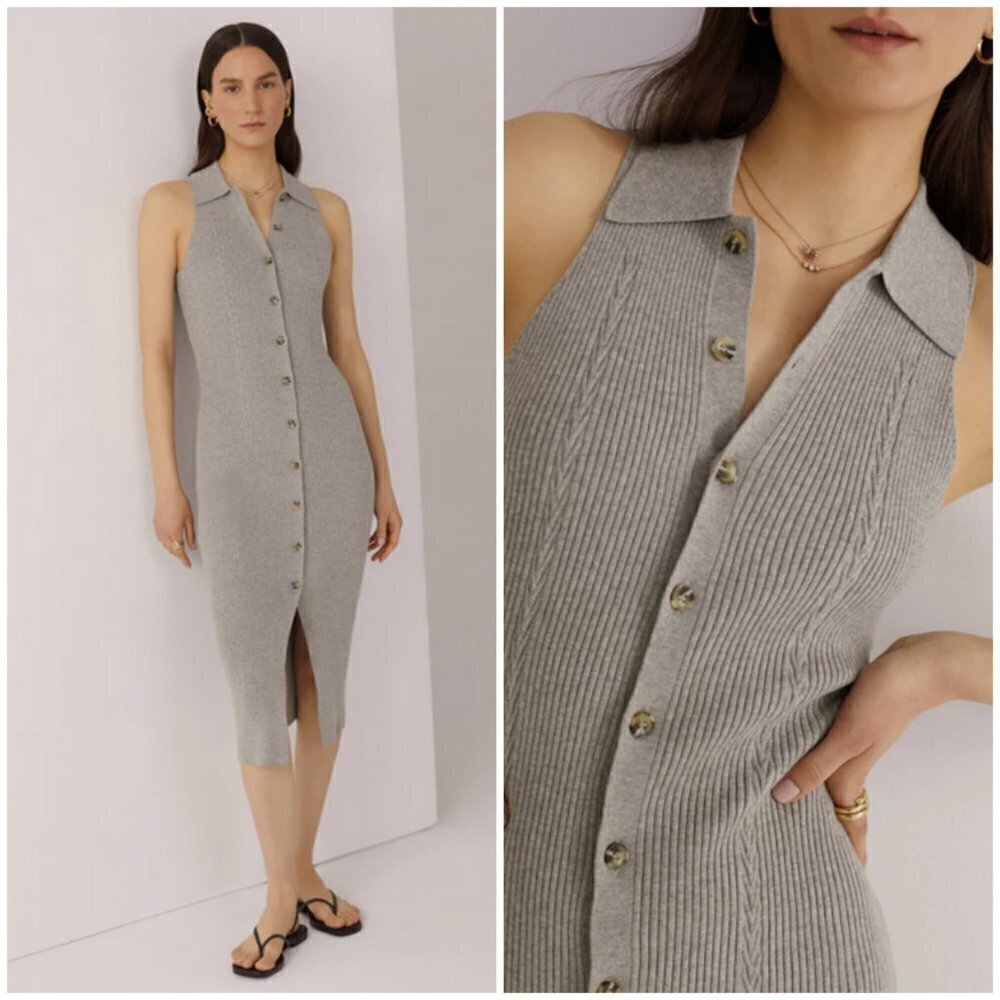 💕FAVORITE DAUGHTER💕 The Sleeveless Lena Dress ~ Rib Knit Frost Gray S NWT